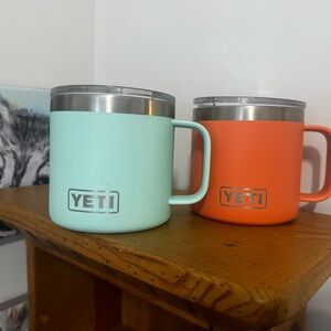 YETI Aqua and Coral Mugs